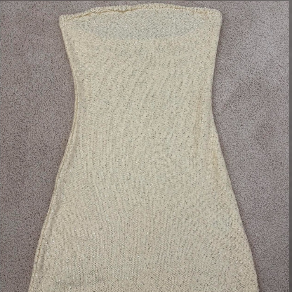 Peppermayo Shimmering Gold Strapless Dress